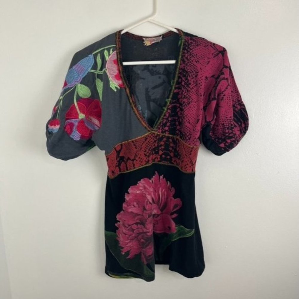 Desigual V-Neck Empire Waist Embroidered Top